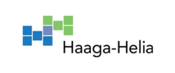 Zwei Blöcke in grün und blau und der Text Haaga-Helia